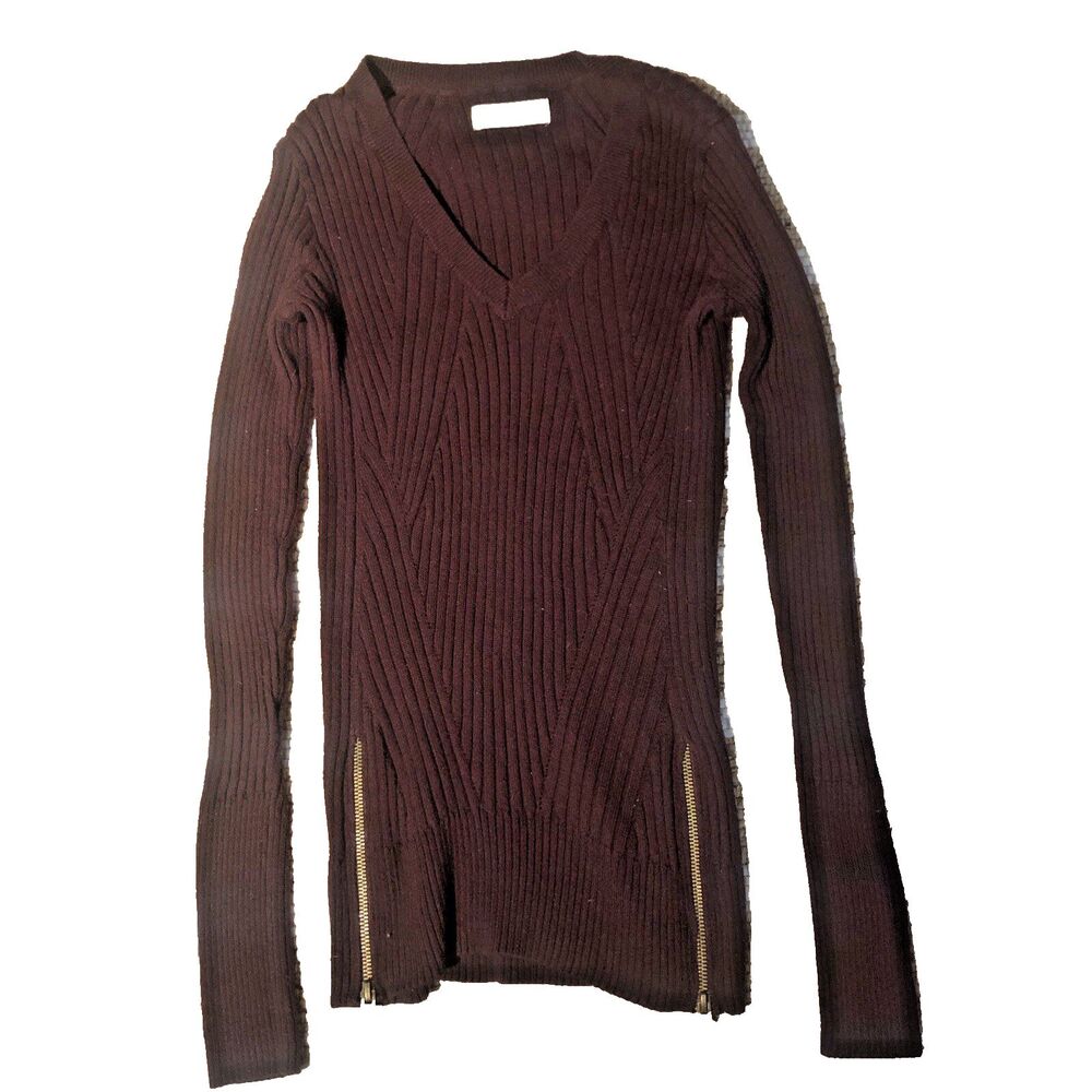 Abercrombie & Fitch Women Ribbed Sweater S Dark Red Maroon Long Sleeve Geometric